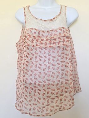 Charlotte Russe Cream Blush Floral Lace Yoke Tank Top